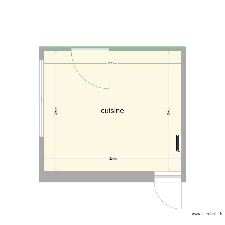 cuisine. Plan de 1 pièce et 10 m2