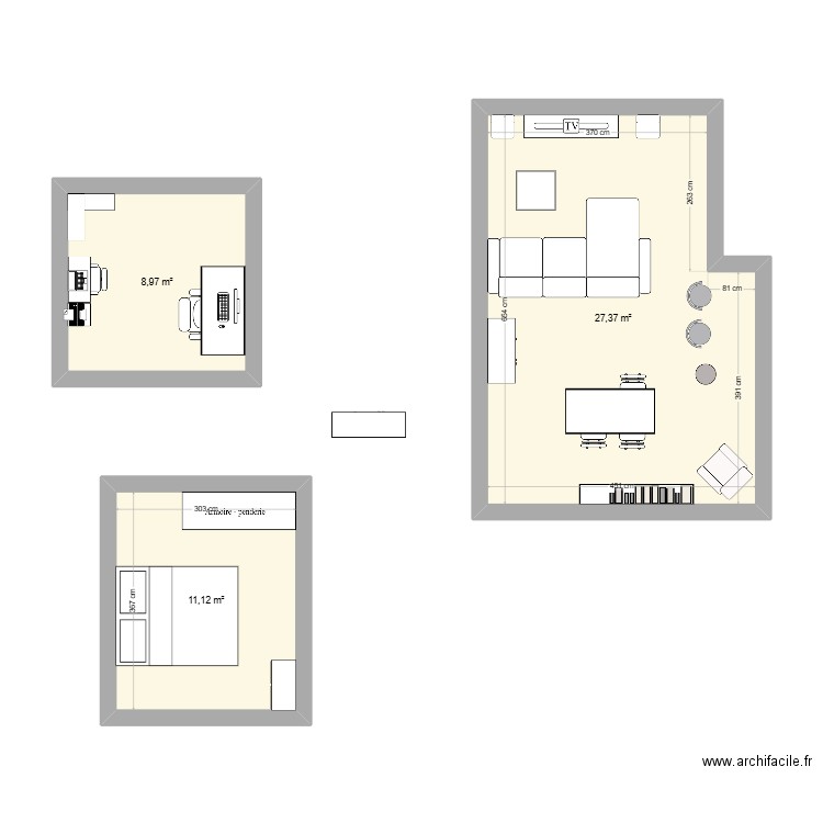 Plan appartement 2. Plan de 3 pièces et 47 m2