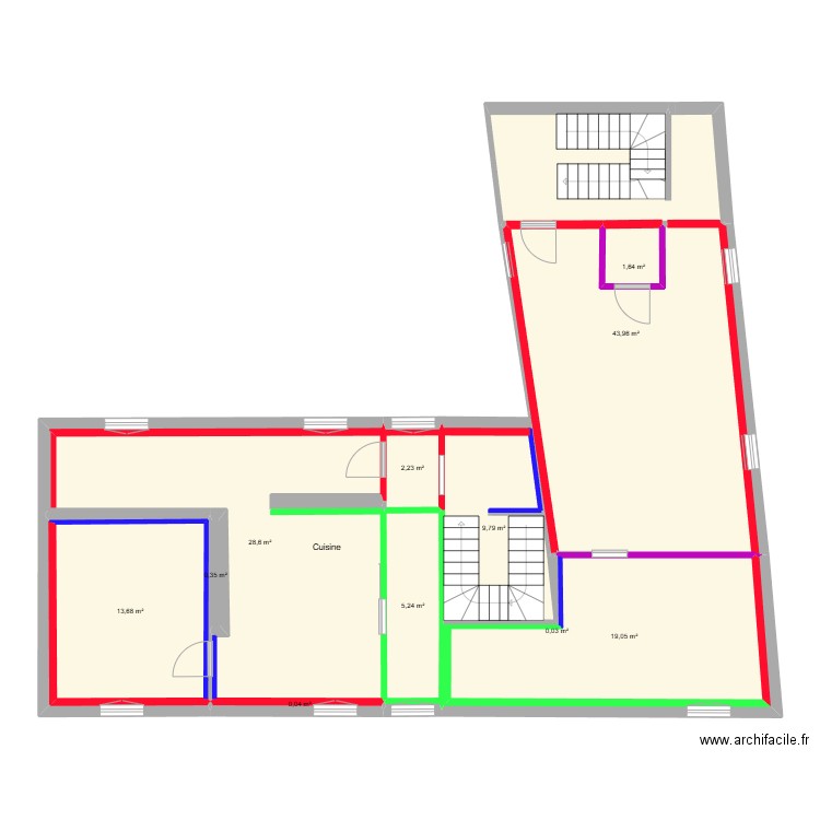 Plan placo comble CDL. Plan de 11 pièces et 125 m2