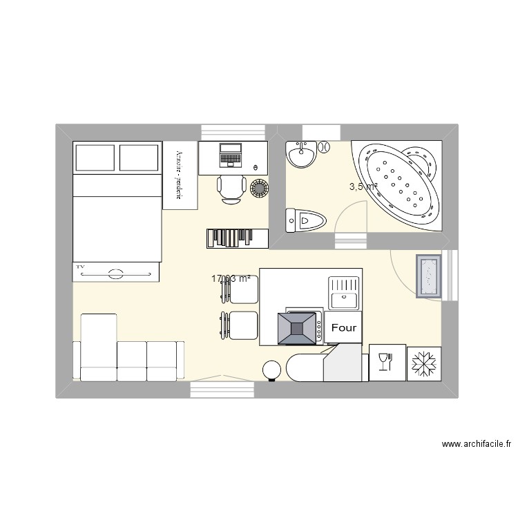 appart 20 mètre carré . Plan de 0 pièce et 0 m2