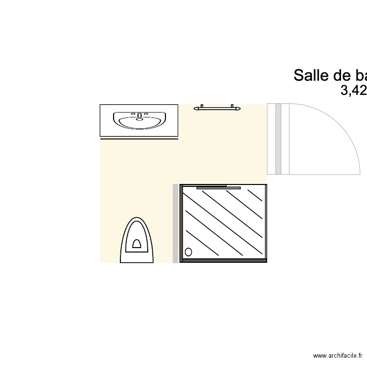 SDB haut. Plan de 1 pièce et 3 m2