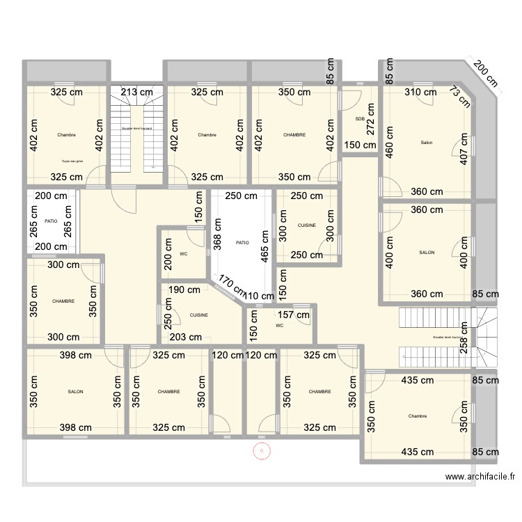 rdc-1. Plan de 57 pièces et 781 m2