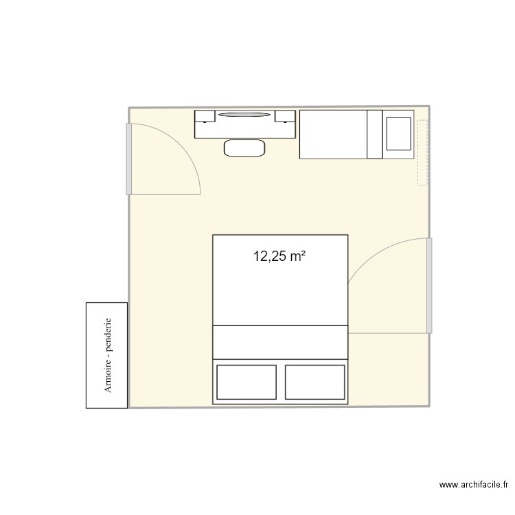 chambre. Plan de 1 pièce et 12 m2