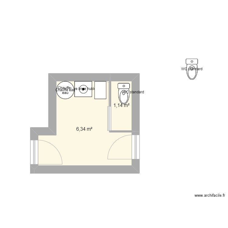 Buanderie. Plan de 2 pièces et 7 m2