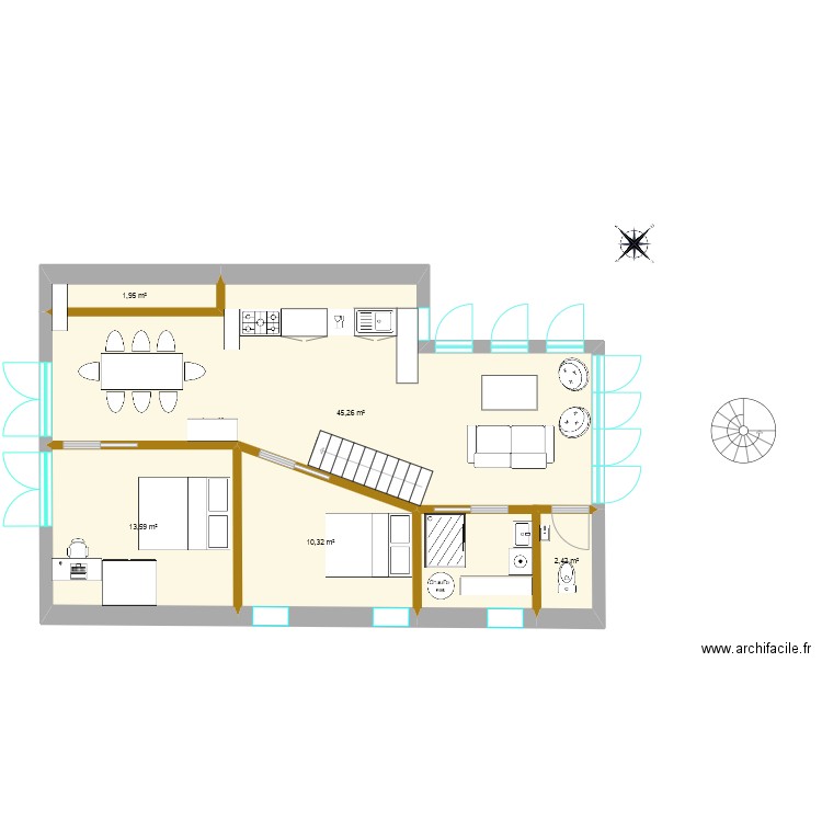 A MARG  2 eme idée. Plan de 5 pièces et 74 m2