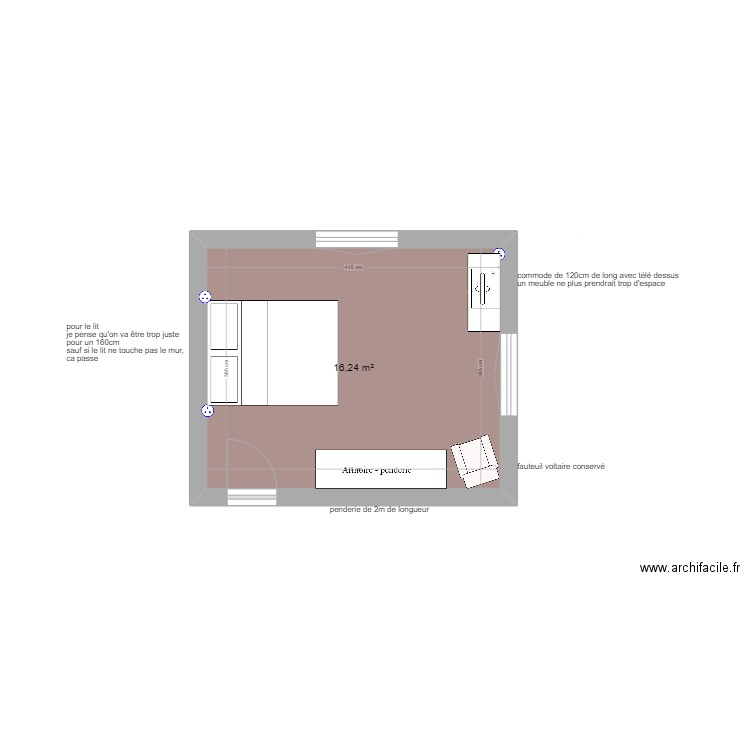 chambre beau-parents. Plan de 1 pièce et 16 m2