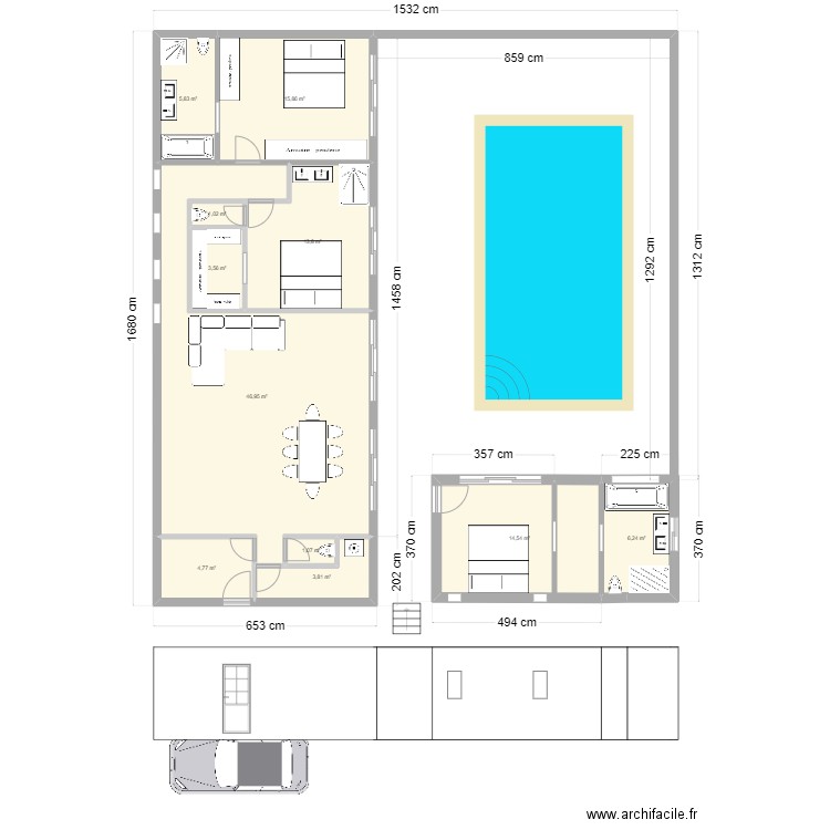 pianottoli. Plan de 11 pièces et 117 m2