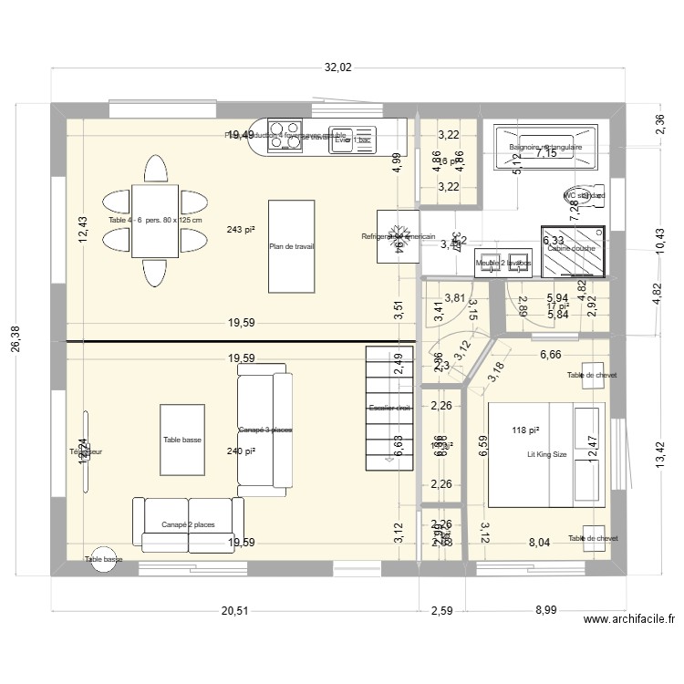 maison 2. Plan de 7 pièces et 61 m2