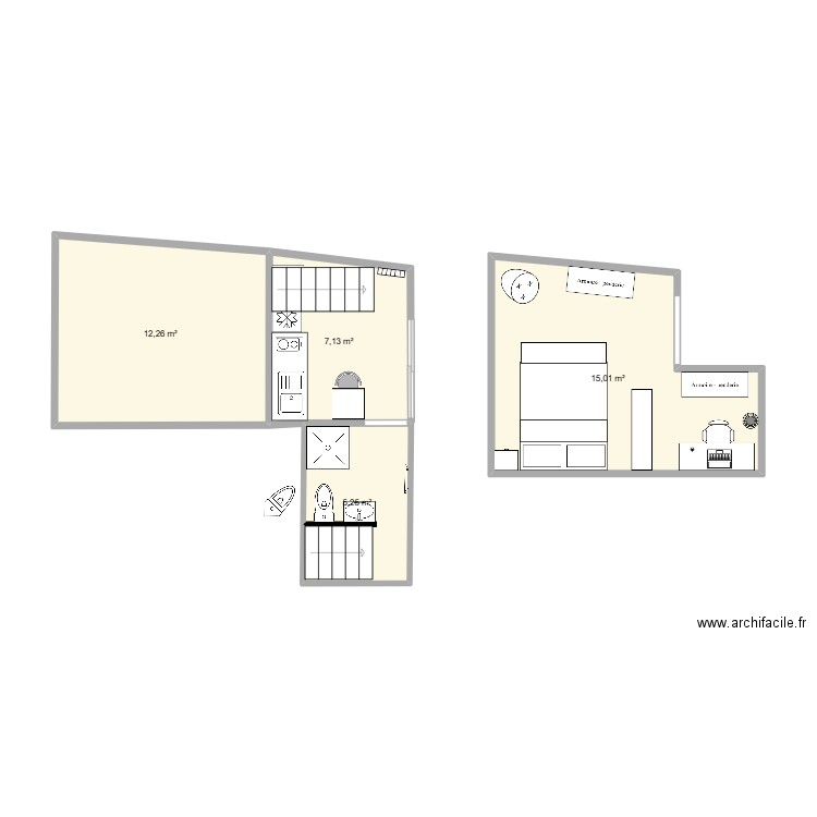 Studio - option 8. Plan de 4 pièces et 40 m2