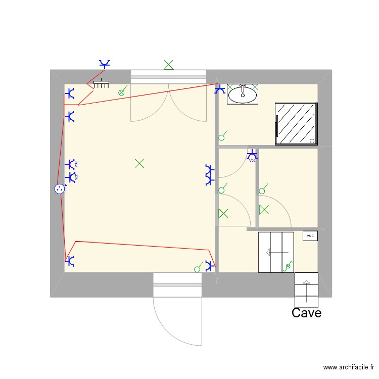 Amélie cuisine-S d'eau. Plan de 4 pièces et 16 m2