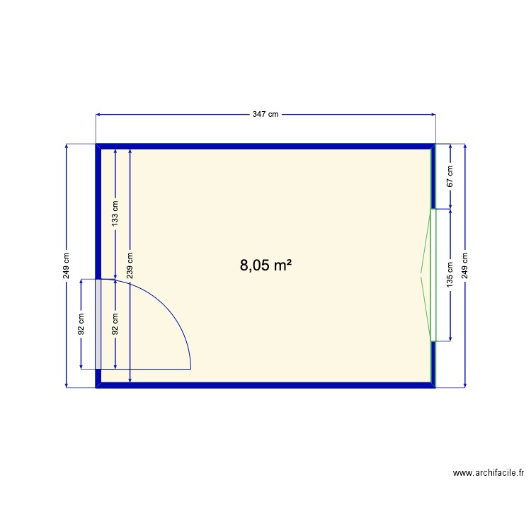 test chambre. Plan de 1 pièce et 8 m2