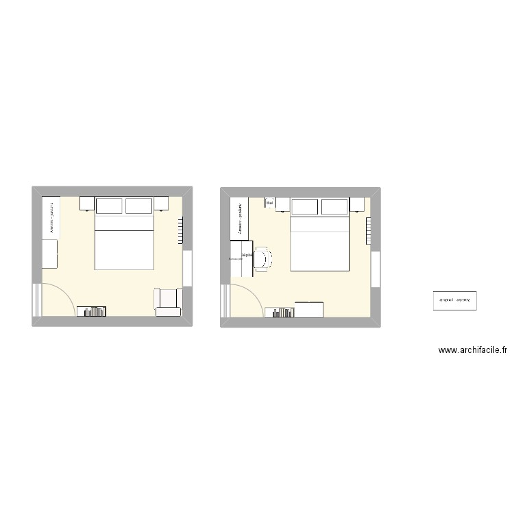 Redesign Chambre. Plan de 2 pièces et 25 m2