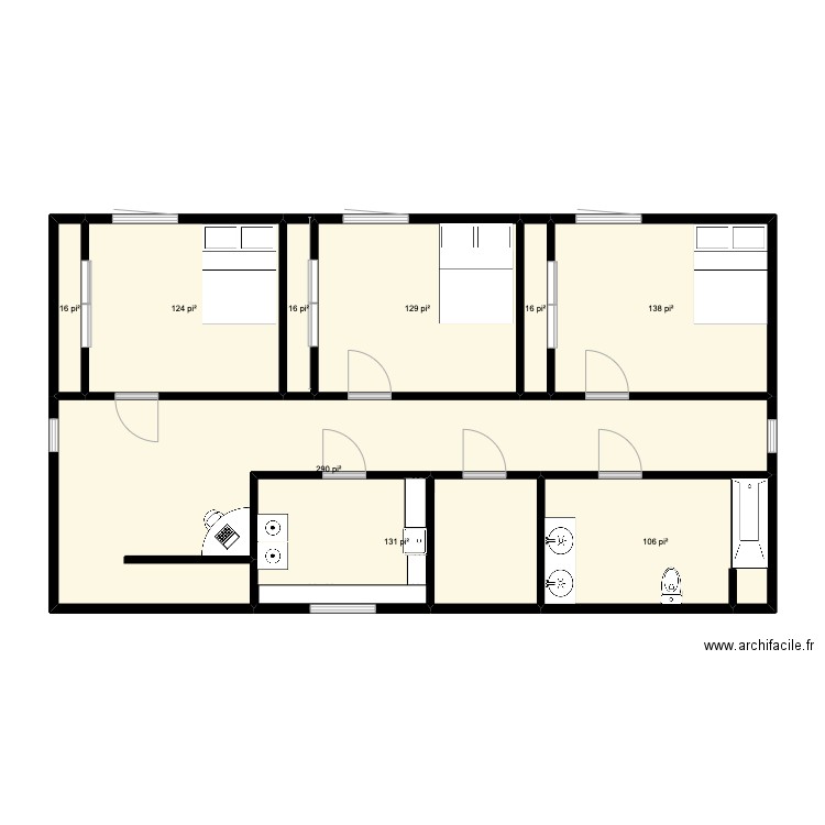 2ieme etage. Plan de 9 pièces et 90 m2