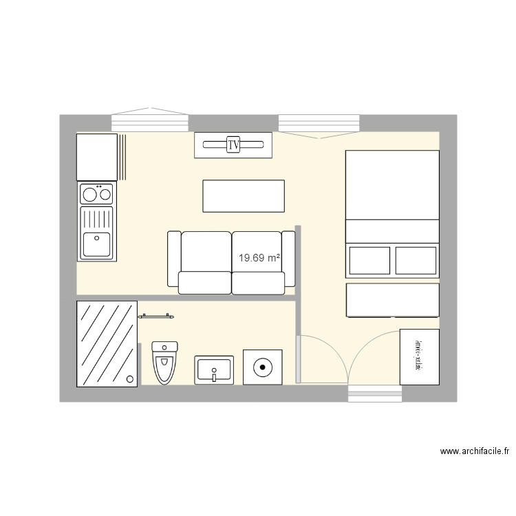 studio 20m2 V2. Plan de 0 pièce et 0 m2