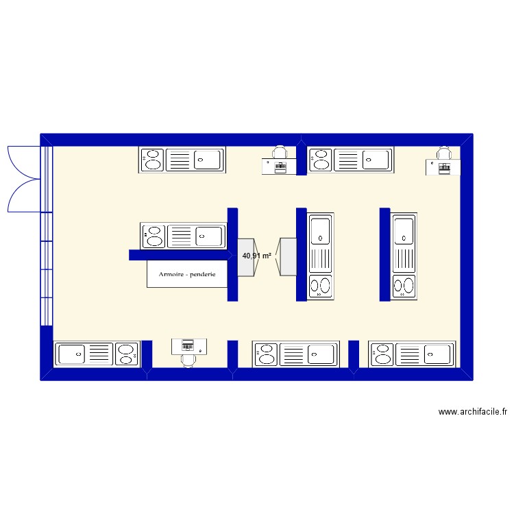 plan envia cuisine. Plan de 1 pièce et 41 m2