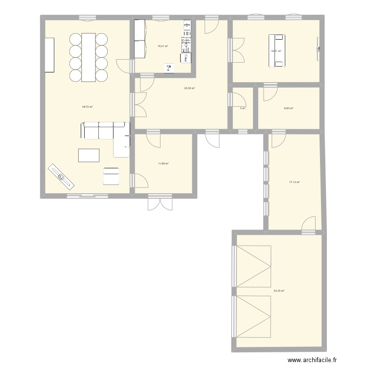 House 1. Plan de 9 pièces et 174 m2