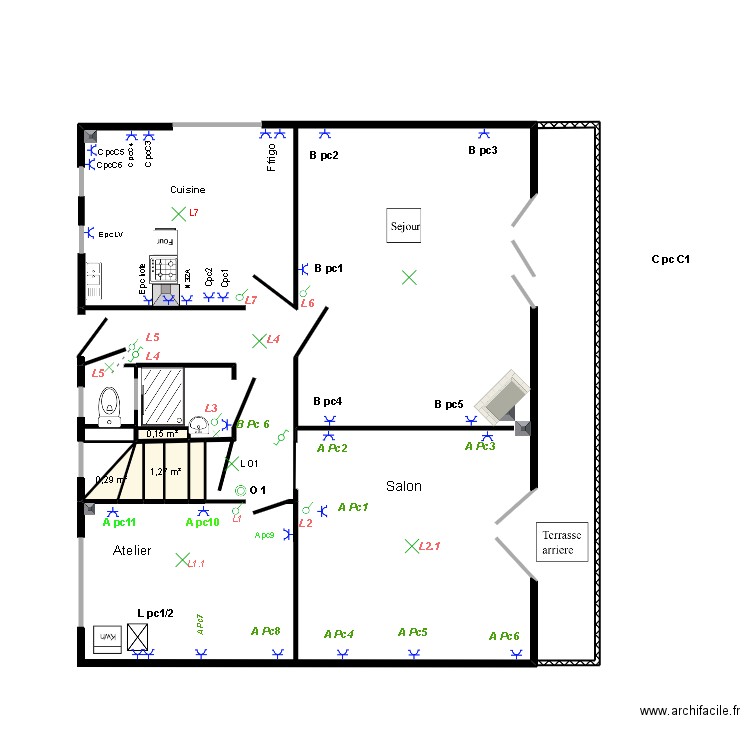 cyril emma haut. Plan de 3 pièces et 2 m2