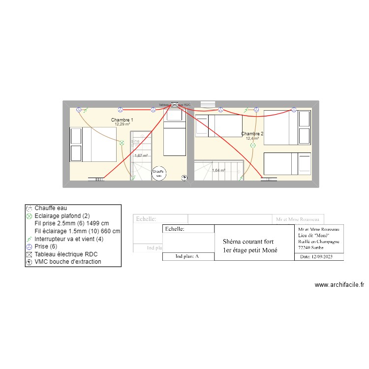 Shéma courant fort 1 er étage gite petit Moné . Plan de 0 pièce et 0 m2