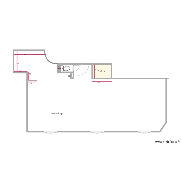 AILLERET 6ème étage. Plan de 1 pièce et 1 m2