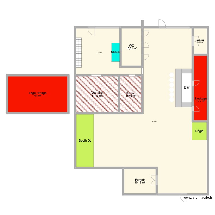 Club Techno. Plan de 9 pièces et 444 m2