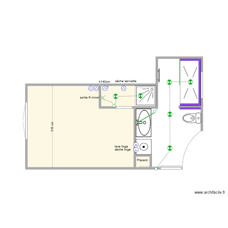 AILLERET 5ème ELECTRICITE. Plan de 3 pièces et 13 m2