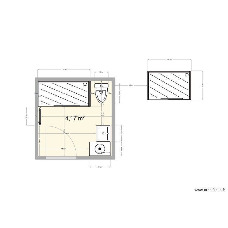 Salle de douche Flav 2. Plan de 1 pièce et 4 m2