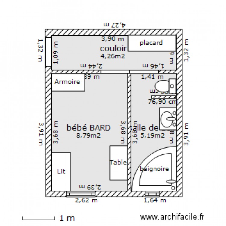 chambre et salle de bain. Plan de 0 pièce et 0 m2