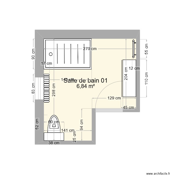 sdb01. Plan de 1 pièce et 7 m2