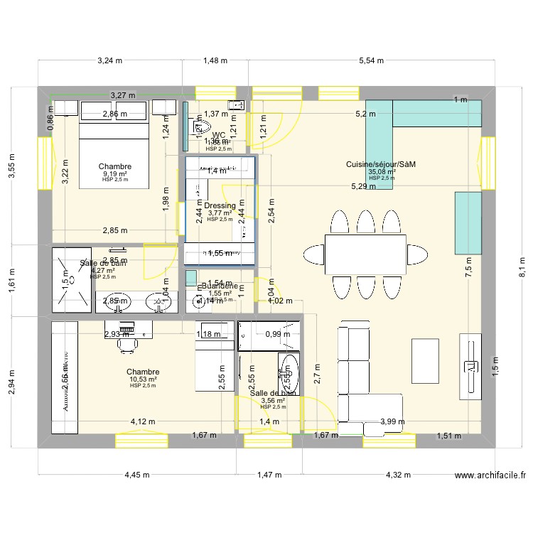 Bellet 15. Plan de 8 pièces et 70 m2