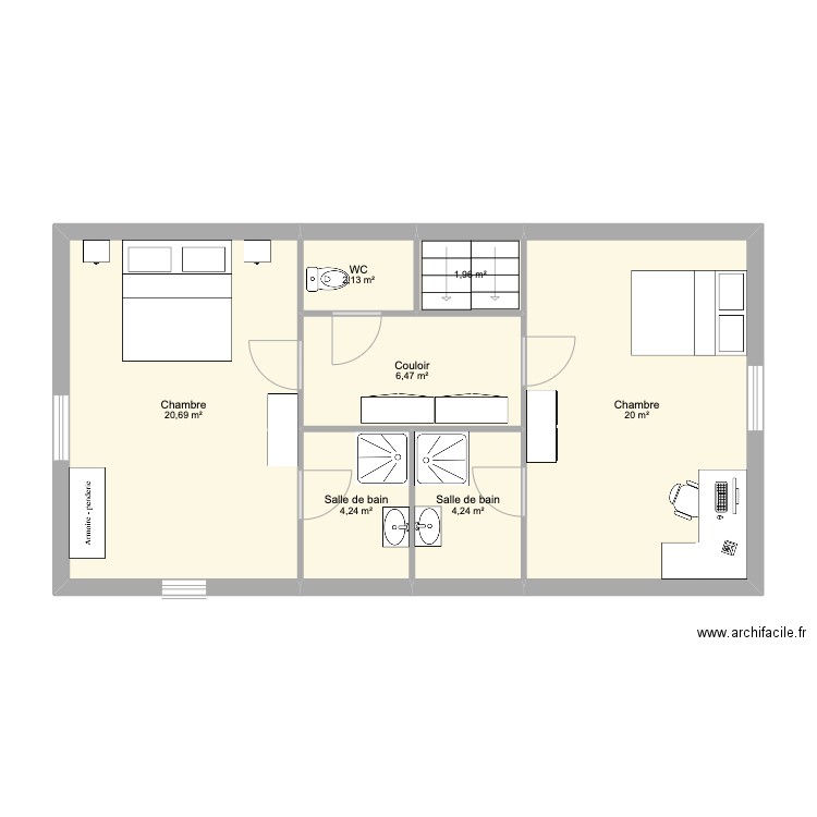 1er étage maison St martial. Plan de 7 pièces et 82 m2