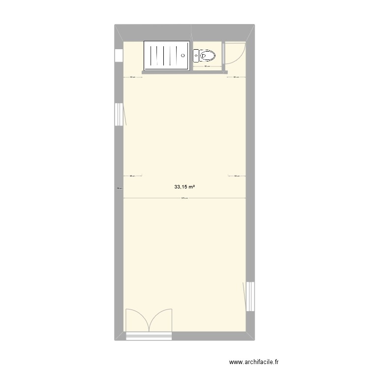 Salle d'eau grange. Plan de 1 pièce et 33 m2