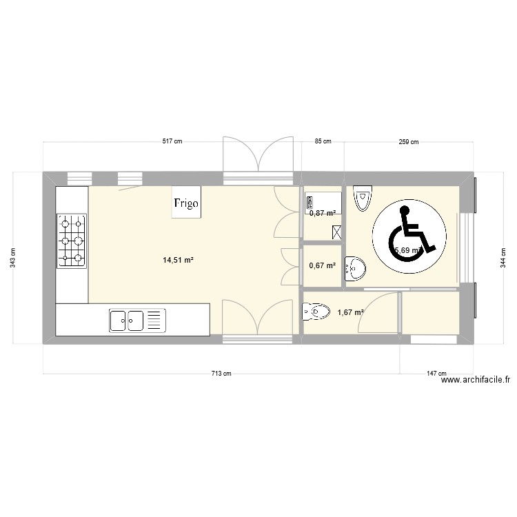 SALLE DE CONDAT. Plan de 5 pièces et 23 m2