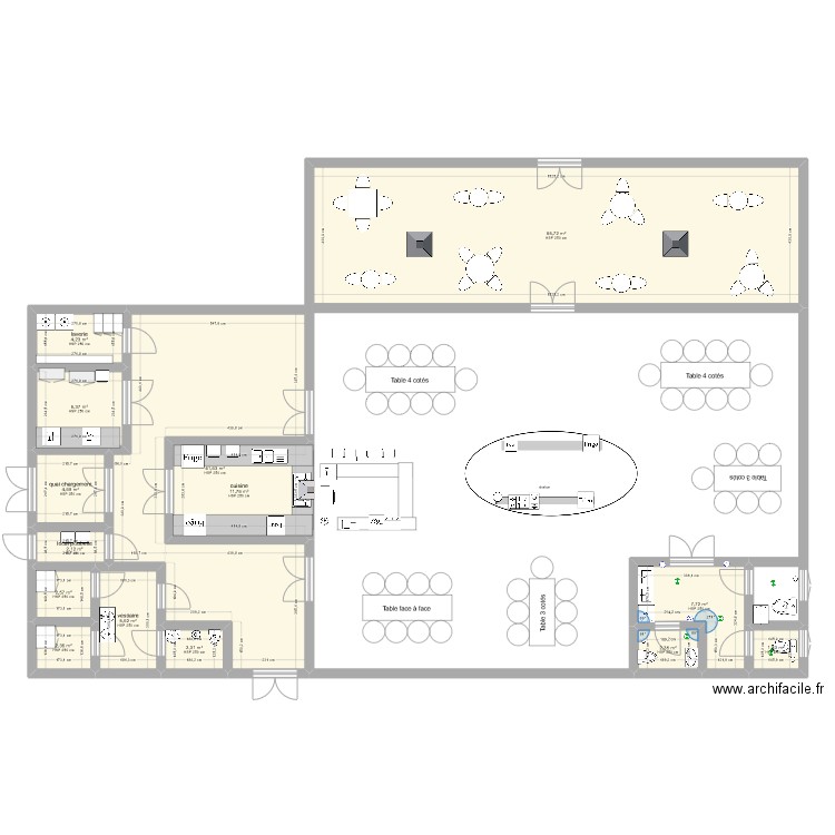 cuisine . Plan de 14 pièces et 161 m2