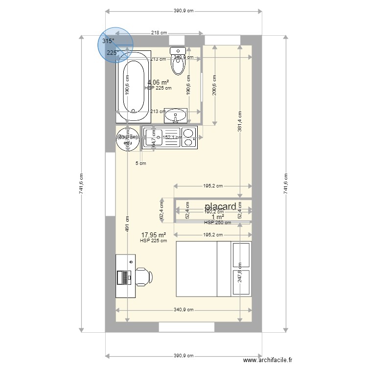 plan studio. Plan de 0 pièce et 0 m2