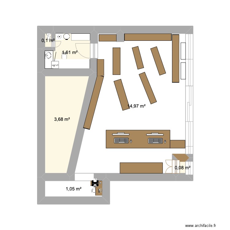 parapharmacie. Plan de 6 pièces et 22 m2