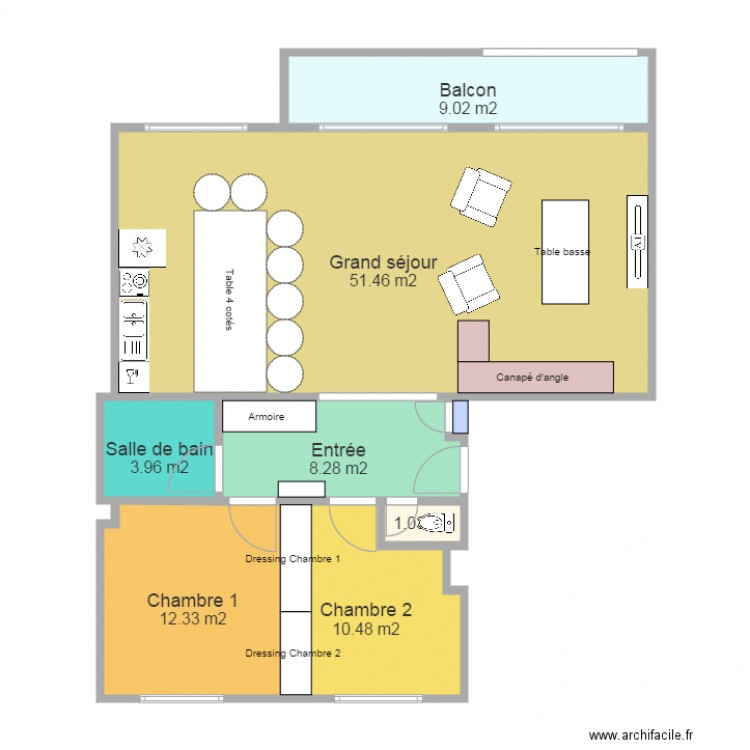 Appartement avec cuisine américaine. Plan de 0 pièce et 0 m2