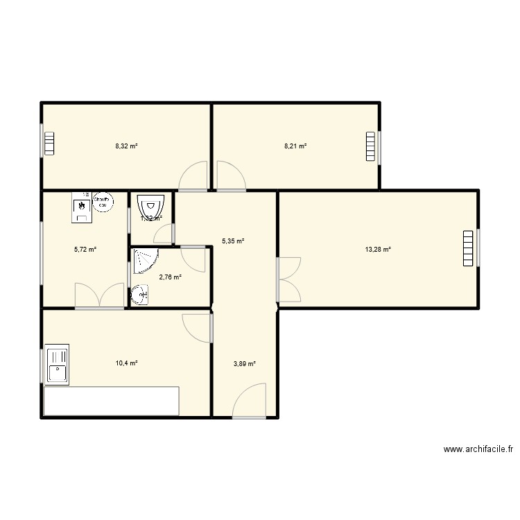 maison bch. Plan de 9 pièces et 59 m2