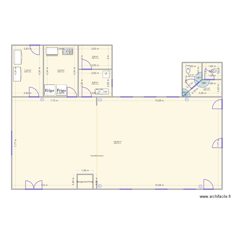 Salle Nielles1. Plan de 9 pièces et 183 m2