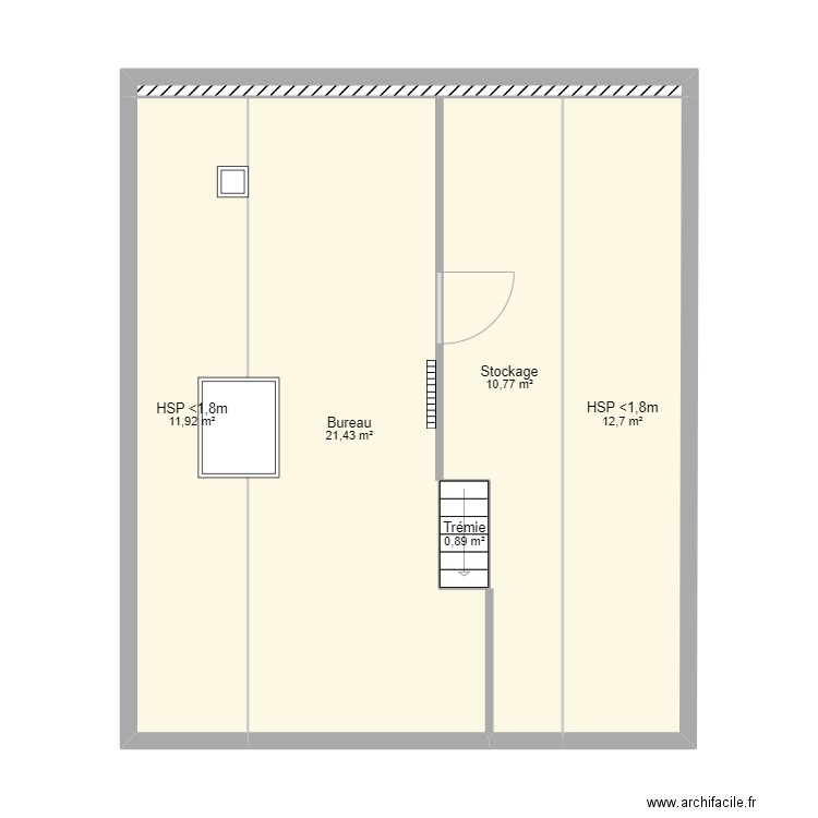 Combles. Plan de 6 pièces et 59 m2