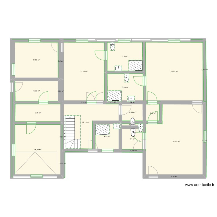 Projet. Plan de 26 pièces et 151 m2