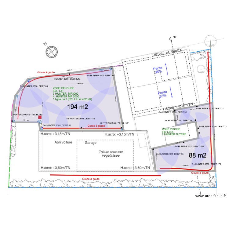 ARROSAGE. Plan de 2 pièces et 295 m2