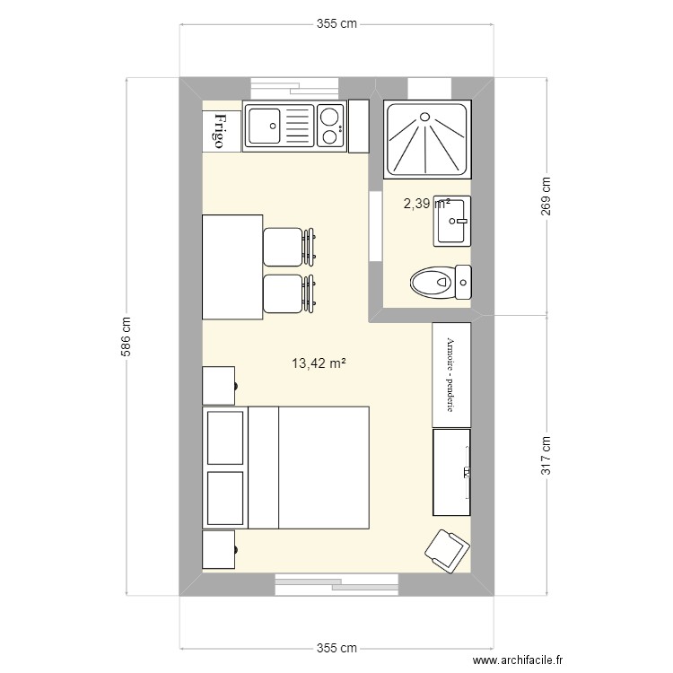 Plan Appartement. Plan de 2 pièces et 16 m2