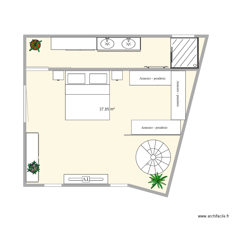 Cinéma. Plan de 1 pièce et 38 m2