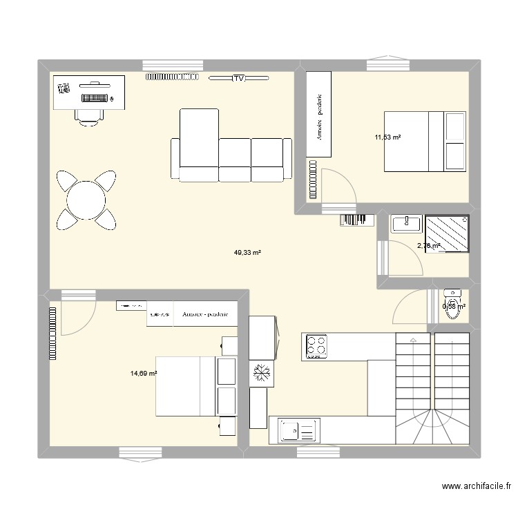 lambert. Plan de 5 pièces et 79 m2