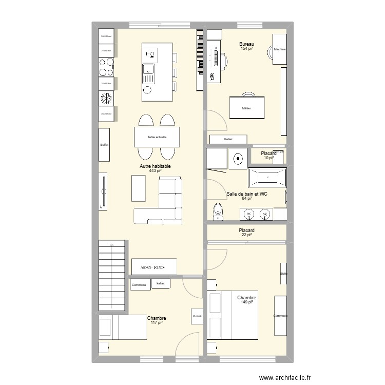 7250 Bordeaux. Plan de 7 pièces et 91 m2