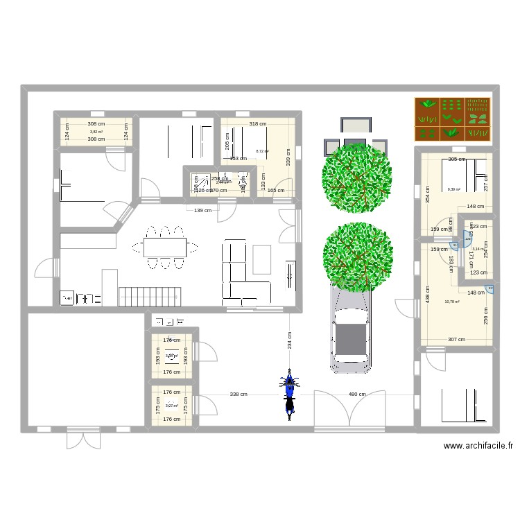 plan n01. Plan de 8 pièces et 45 m2