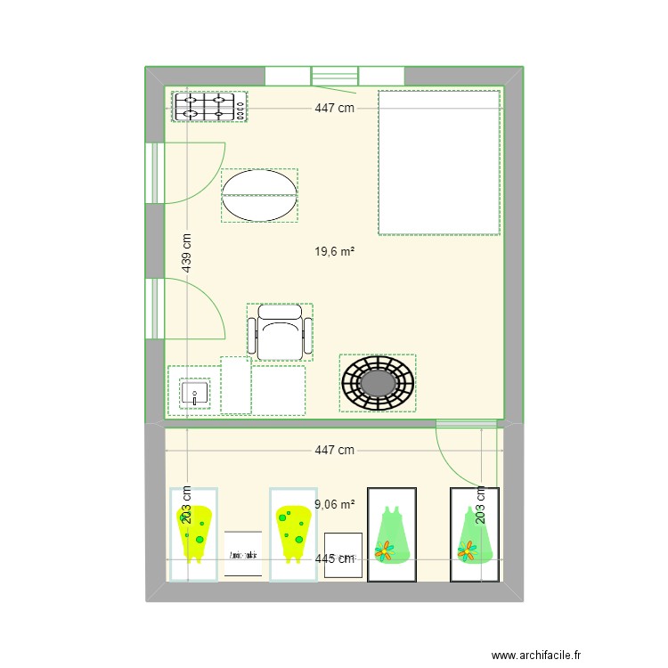 piece bb. Plan de 2 pièces et 29 m2