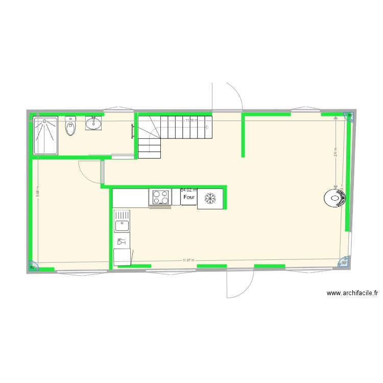 DENN AVEC ISOLA. Plan de 1 pièce et 64 m2