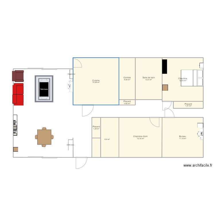 Maison 2. Plan de 10 pièces et 75 m2