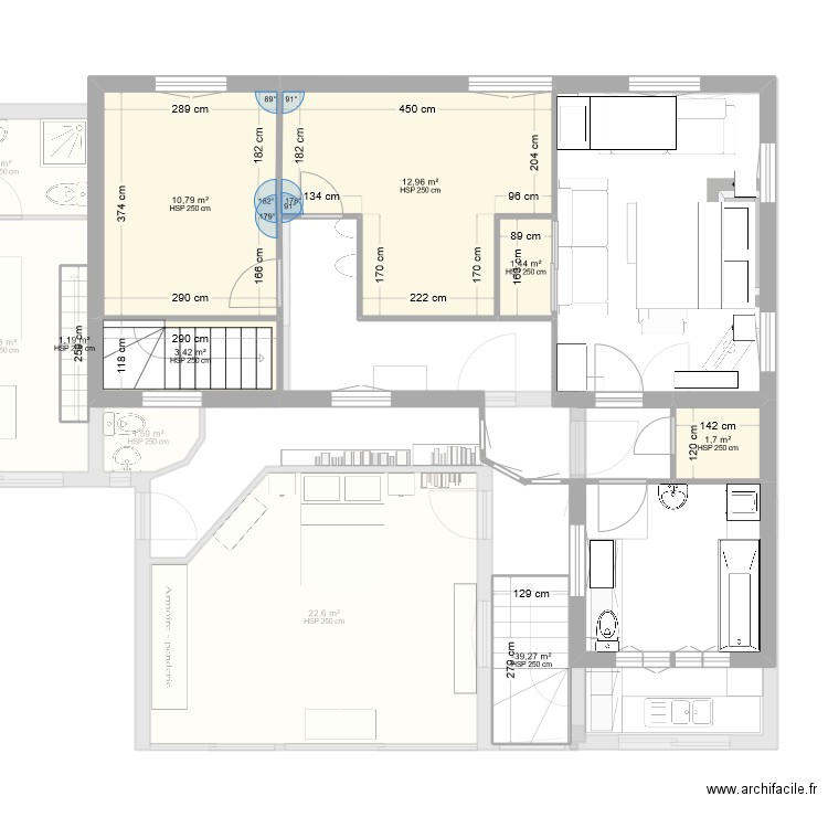 PLAN ANET ETAGE 2. Plan de 12 pièces et 91 m2